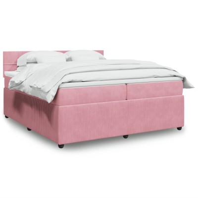 vidaXL Pat box spring cu saltea, roz, 200x200 cm, catifea foto
