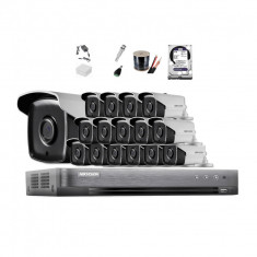 Kit 16 camere supraveghere Turbo HD 5MP HikVision, Exterior + DVR 16 canale + Surse + Mufe + Doze + Cablu + HDD 4TB foto