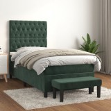 VidaXL Pat box spring cu saltea, verde &icirc;nchis, 90x190 cm, catifea