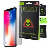 Folie protectie Alien Surface HD iPhone X, spate+laterale, ultrarezistenta, transparenta, subtire + Alien Fiber cadou