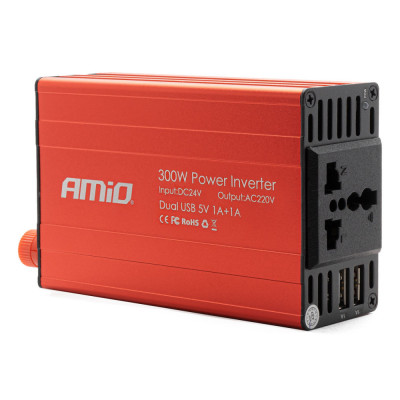 Convertor de tensiune 24V -&amp;gt; 230V, 300W/600W, 2 x USB 5V foto