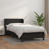 VidaXL Pat box spring cu saltea, negru, 90x200 cm, piele ecologică