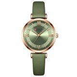 Ceas Dama CURREN 9079 Verde-Auriu , Ceas Elegant cu Cadran Verde, Curea din Piele si Carcasa Aurie