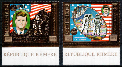 Cambodgia 1974, AUR, Mi #386-387 A**, presedintele Kennedy, JFK, cota 240 &amp;euro;! foto