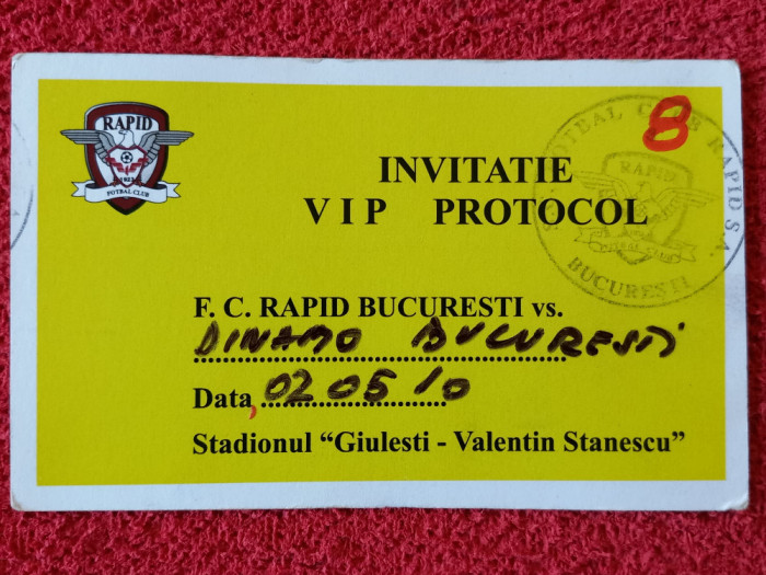 Invitatie meci fotbal RAPID BUCURESTI - DINAMO BUCURESTI (02.05.2010)