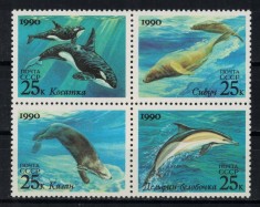RUSIA 1990 - Fauna marina, mamifere / serie completa MNH