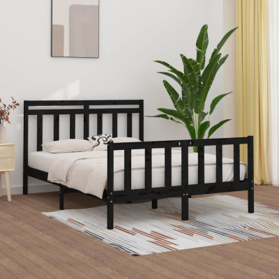 vidaXL Cadru de pat, negru, 140x200 cm, lemn masiv de pin foto