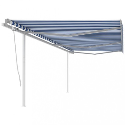vidaXL Copertină retractabilă manual cu st&amp;acirc;lpi, albastru/alb, 6x3 m foto