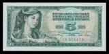 Bancnota Iugoslavia 5 Dinara 1968, P-81a, UNC, Neutilizata