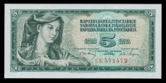 IUGOSLAVIA ? bancnota ? 5 Dinara ? 1968 ? P-81a ? UNC ? necirculata foto