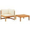 Set Mobilier Gradina 2 Piese, Lemn Acacia, Perne Alb/Crem, Canapea Colt, Masa