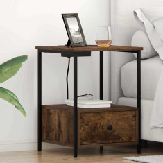vidaXL Cabinet de noptiere cu stație de &amp;icirc;ncărcare 2 pcs Stejar afumat 859435 foto