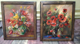 Doua tablouri florale-ulei pe panza, Flori, Impresionism