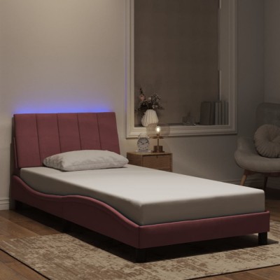 vidaXL Cadru de pat cu lumini LED, roz, 100x200 cm, catifea 3213768 foto