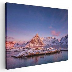 Tablou peisaj munte rau iarna rasarit Tablou canvas pe panza CU RAMA 40x60 cm