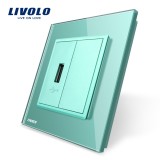 Cumpara ieftin Priza USB Livolo verde cu rama din sticla Crystal, design modern