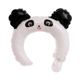 Balon din folie metalizata, flippy, tip coronita cu urechi, model panda, ambalaj individual, pai inclus, umflare cu aer sau heliu, 27 x 28 cm, alb/neg