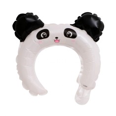 Balon din folie metalizata, flippy, tip coronita cu urechi, model panda, ambalaj individual, pai inclus, umflare cu aer sau heliu, 27 x 28 cm, alb/neg