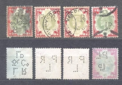 Great Britain 1902 4 x King Edward VII 1Sh Mi.114A various perf. used AM.279 foto