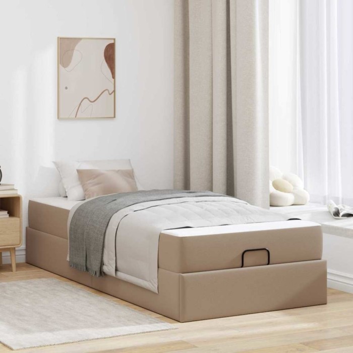 Cadru de pat cu saltea Cappuccino 90 x 190 cm Piele artificială