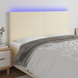 vidaXL Tăblie de pat cu LED, crem, 200x5x118/128 cm, piele ecologică
