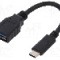 Cablu USB A soclu, USB C mufa, USB 3.0, lungime 150mm, negru, LOGILINK - CU0098