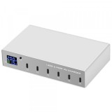 Incarcator Statie OEM WLX-X6P, 140W, 3A, 6 x USB-C, Argintiu