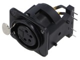 Conector XLR soclu mamă 4 pini unghi 90&deg; NEUTRIK cu buton THT 6A