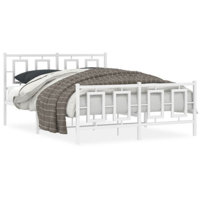 vidaXL Cadru de pat metalic cu tăblie de cap/picioare, alb, 140x190 cm foto