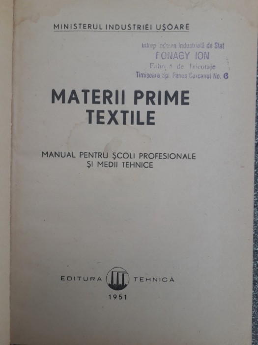 Materii prime textile - Manual 1951 / R2P2S