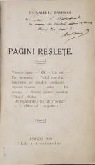 Pagini Raslete de Dr. Valeriu Branisce - Lugoj, 1910 * Dedicatie