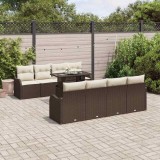 Set de Sofa pentru Grădină cu 9 Piese și Pernițe Maro din Ratan Poliester