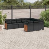 vidaXL Set canapele de grădină cu perne, 10 piese, negru, poliratan 3260417
