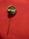 Insigna veche JHS , d= 1,25cm , metal si email