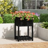 Cumpara ieftin Jardinieră cu raft, negru, 54x54x81 cm, lemn masiv de pin