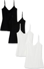 Set 3 Maiouri cu bretele subtiri, cu decolteu in V pentru femei Amazon Essentials, Marimea XS - OUTLET