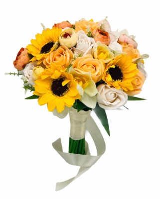 Buchet de Flori Eventissimi - Trandafiri, Floarea Soarelui si Bujori, Multicolor foto