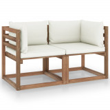 Canapea de gradina paleti, 2 locuri, perne alb crem, lemn pin GartenMobel Dekor, vidaXL