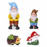 Pachet decor gradina ceramica cu 2 pitici, ciuperca si arici, inaltimi variate