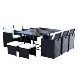 Cumpara ieftin Outsunny Set Mobilier de Exterior din Rattan Sintetic Negru, Set de Mese pentru Pr&acirc;nz 11 Piese cu Perne Confortabile | Aosom Romania