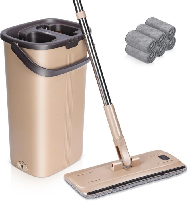 Set De Curateneie, Mop Plat + Galeata Scurgere, Rezerve De Microfibra Incluse, Bej - CN