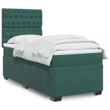 VidaXL Pat box spring cu saltea, verde &icirc;nchis, 100x200 cm, catifea