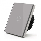 Intrerupator Smart Touch Techstar&reg;, Wireless 2.4GHz, Sticla Securizata, Design Modern, Iluminare LED, 1 Faza, Gri