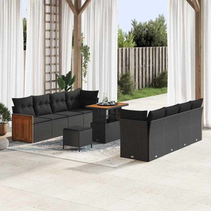 vidaXL Set de canapele pentru grădină 11 pcs Negru 90 x 55 x 71 cm 3365229