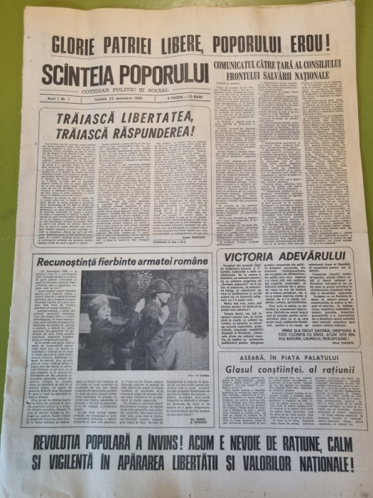 scanteia poporului 23 decembrie 1989 - revolutia - prima aparitie - anul 1.nr.1