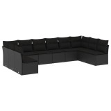 Cumpara ieftin Set canapele de gradina cu perne, 10 piese, negru, poliratan