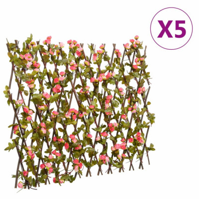 vidaXL&amp;nbsp;Spalier cu iederă artificială extensibil, 5 buc. roz 180x60 cm foto