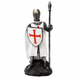 Statueta Cavaler Medieval Templier cu Scut si Sulita 20cm