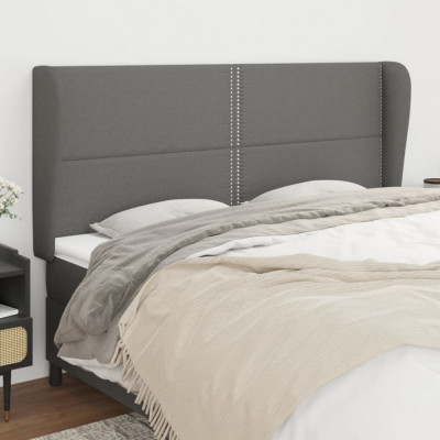 vidaXL Tăblie de pat cu aripioare gri &amp;icirc;nchis 163x23x118/128 cm textil foto