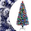 VidaXL Brad Crăciun artificial luminat alb/albastru 150cm fibră optică 328456